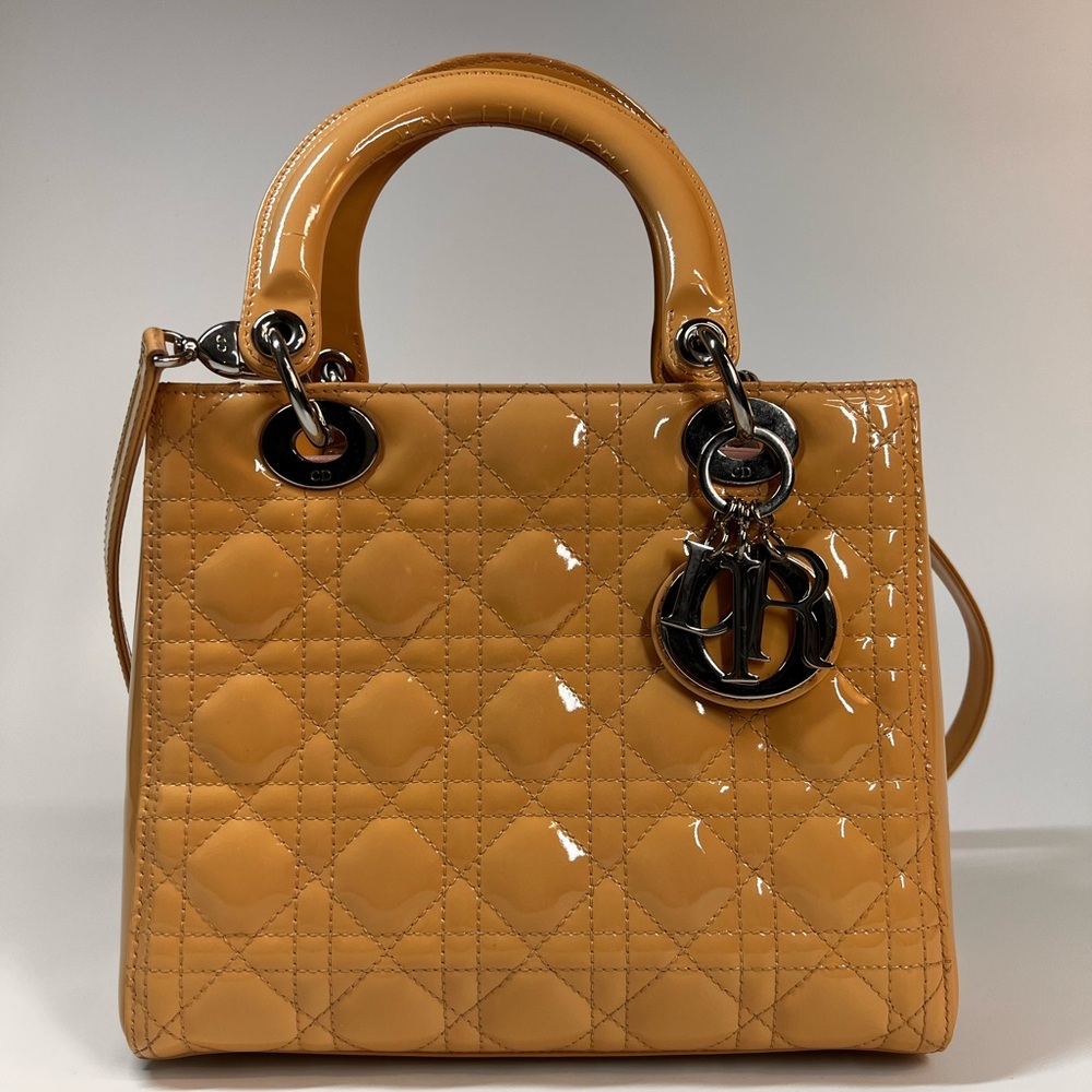 Christian Dior Lady Dior Bag Cannage Quilt Patent Medium